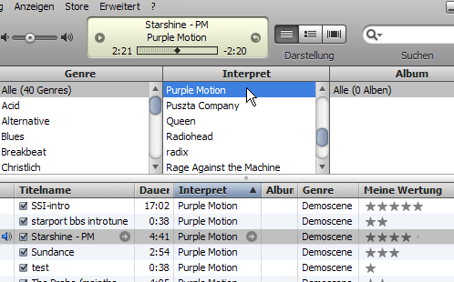 iTunes screenshot of purple motions tracks